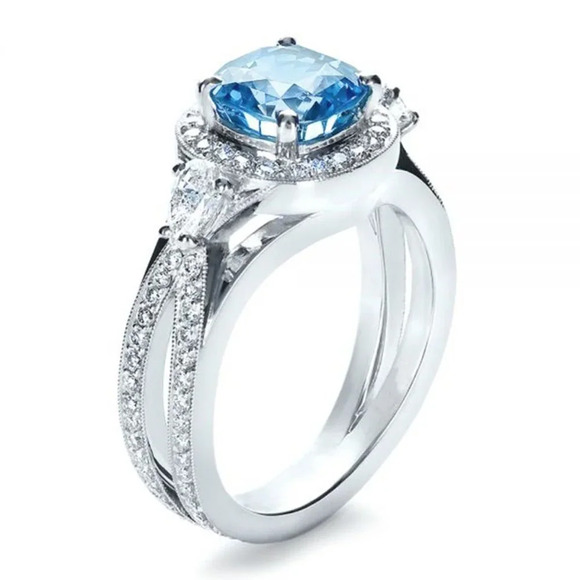 🎁 925 Silver Plated Blue Exquisite, Noble Cross Ring, FB16FA1051 - Picture 1 of 8